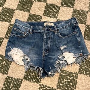 We the free distressed button fly shorts